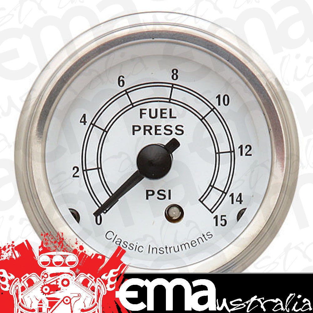 Classic Instruments CW15SLF Classic White - Fuel Pressure Gauge 15 PSI 2-1/8"