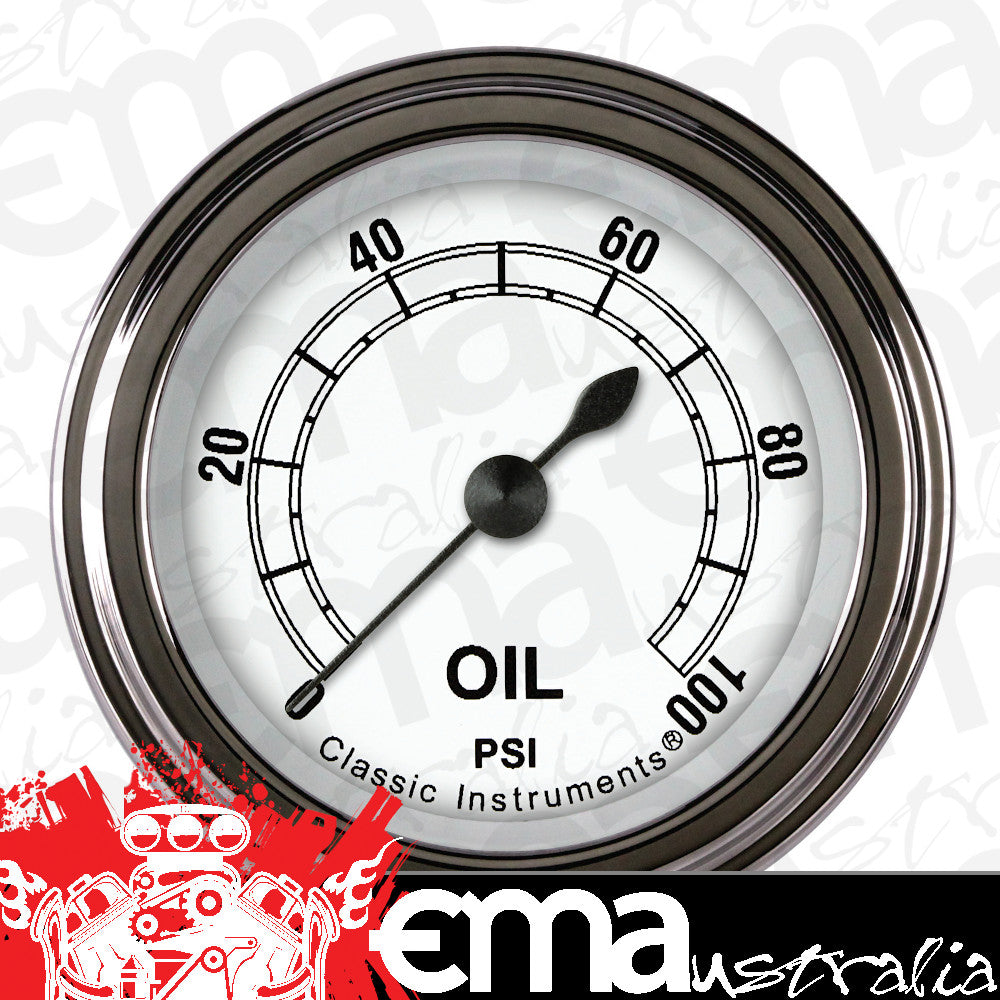 Classic Instruments CW181SLF Classic White 2-1/8" Full Sweep Oil Pressure 100p