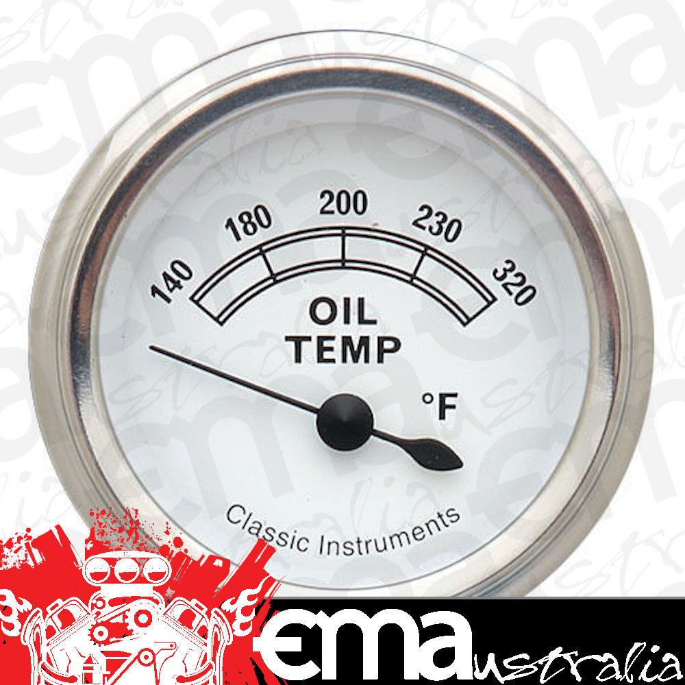 Classic Instruments CW28SLF Classic White - Oil Temp Gauge 2-1/6"