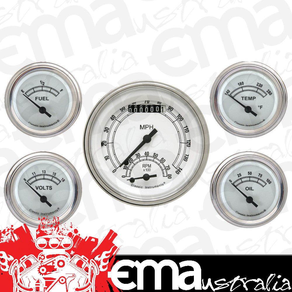 Classic Instruments CW35SLF Classic White 3-3/8" Ultimate & 2-1/8" Fuel, Oil,
