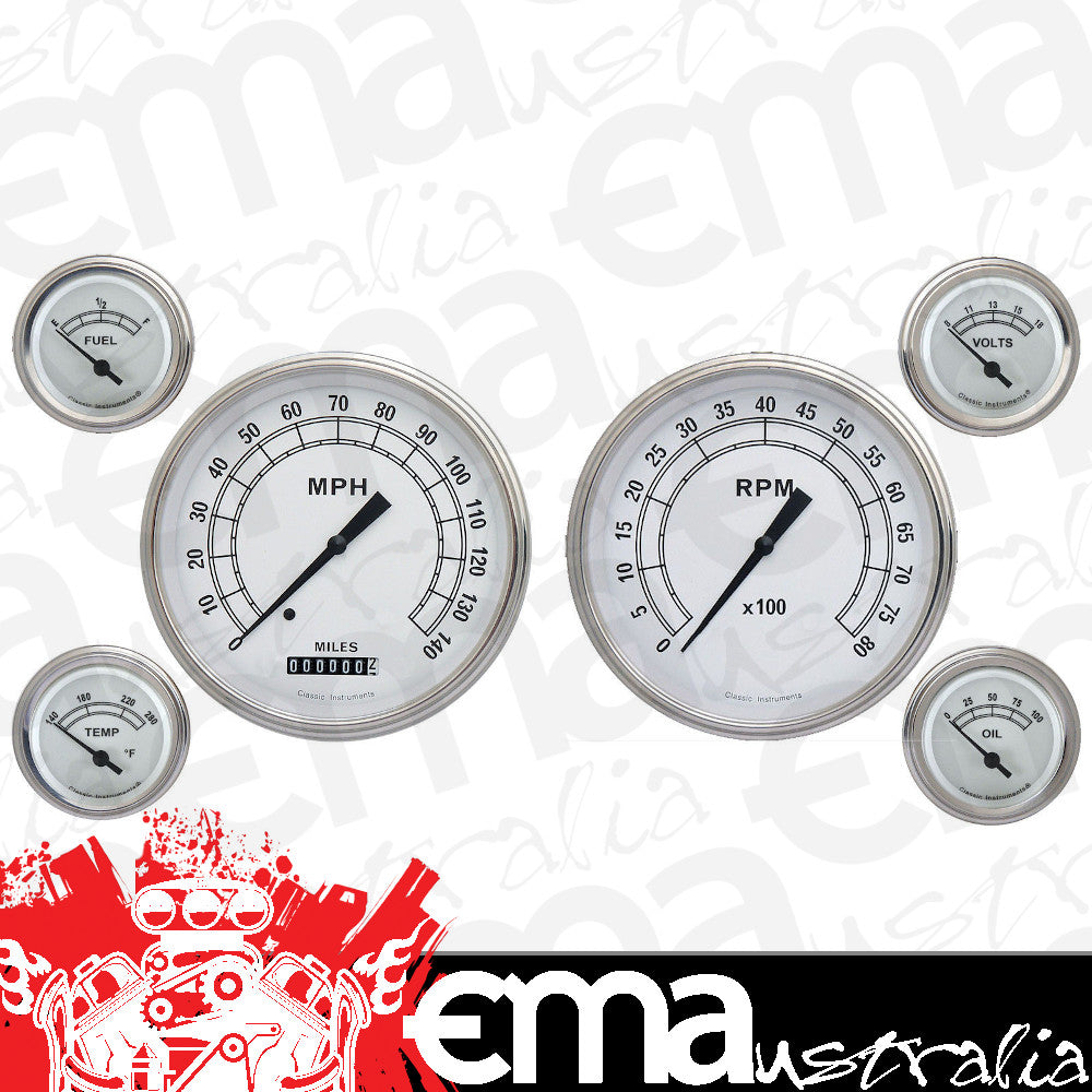 Classic Instruments CW51SLF Classic White 4 - 5/8" Speedo & Tach, 2-1/8" Fuel, O