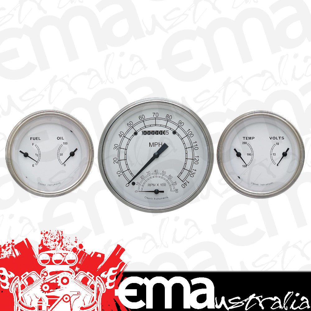 Classic Instruments CW61SLF Classic White - 3 Gauge Set 4-5/8" Speedtachular & 2x 3-3/8" Duals