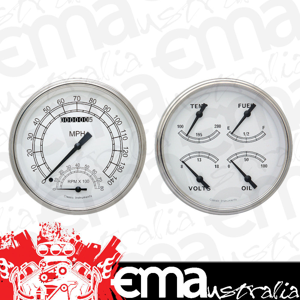Classic Instruments CW62SLF Classic White - 2 Gauge Set 4-5/8" Speedtachular & Quad