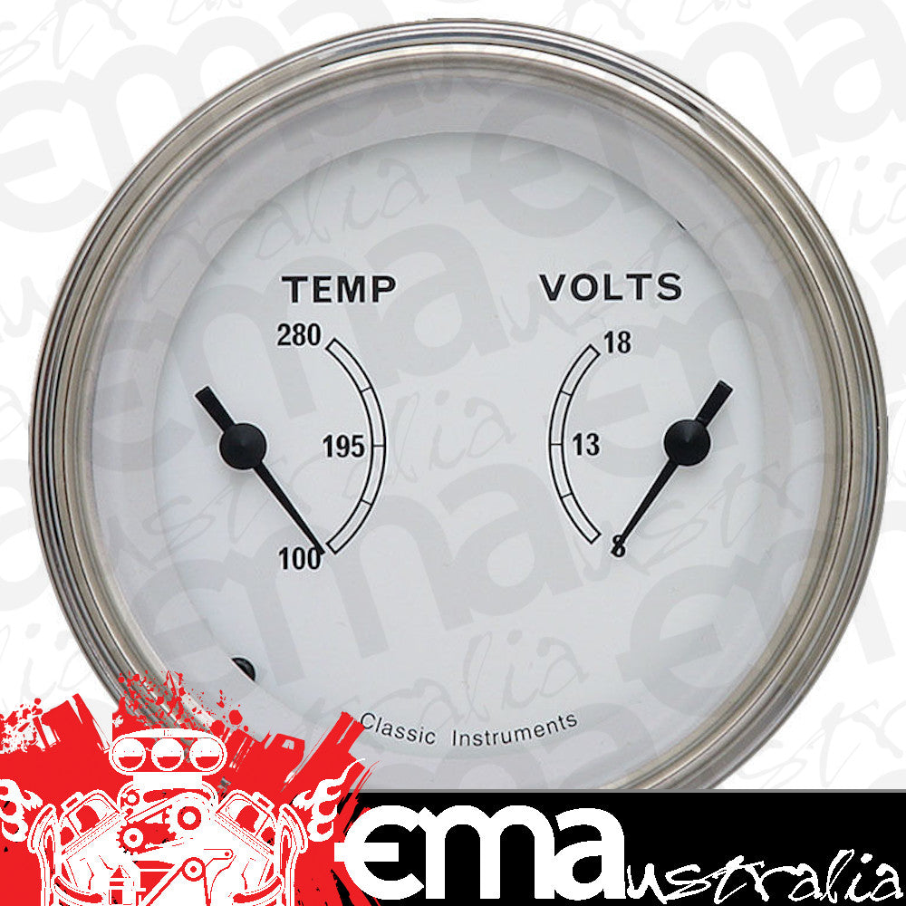 Classic Instruments CW74SLF Classic White - Dual Gauge 3-3/8" Temp & Volt