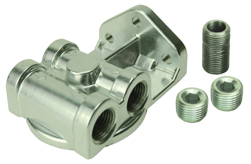 Derale 25729 Single Side Ports 1/2" NPT Filter Mount with 13/16"-16 Filter Threads