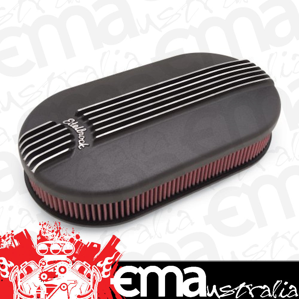 Edelbrock 41193 Pro-Flo Black Large Oval Cast Air Cleaner for Dual-Quads - 2.4" Element