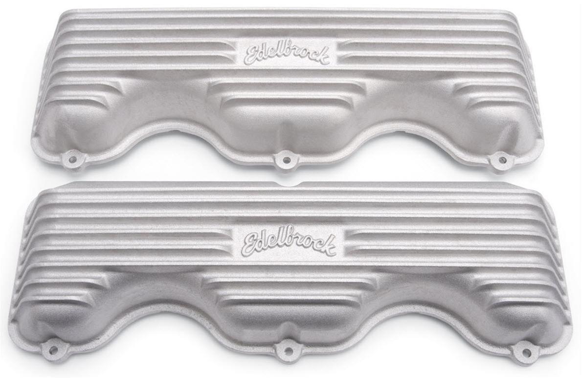 Edelbrock ED41409 Chev BB W Valve Covers Stock Height Cast Aluminum Satin