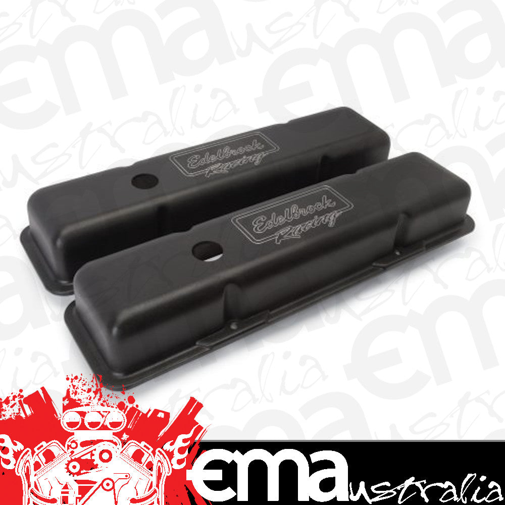 Edelbrock ED41713 Victor Series Valve Covers - Black Finish Small Block Chevy 262-400 Low Profile 2.50"Overall Ht. ED41713