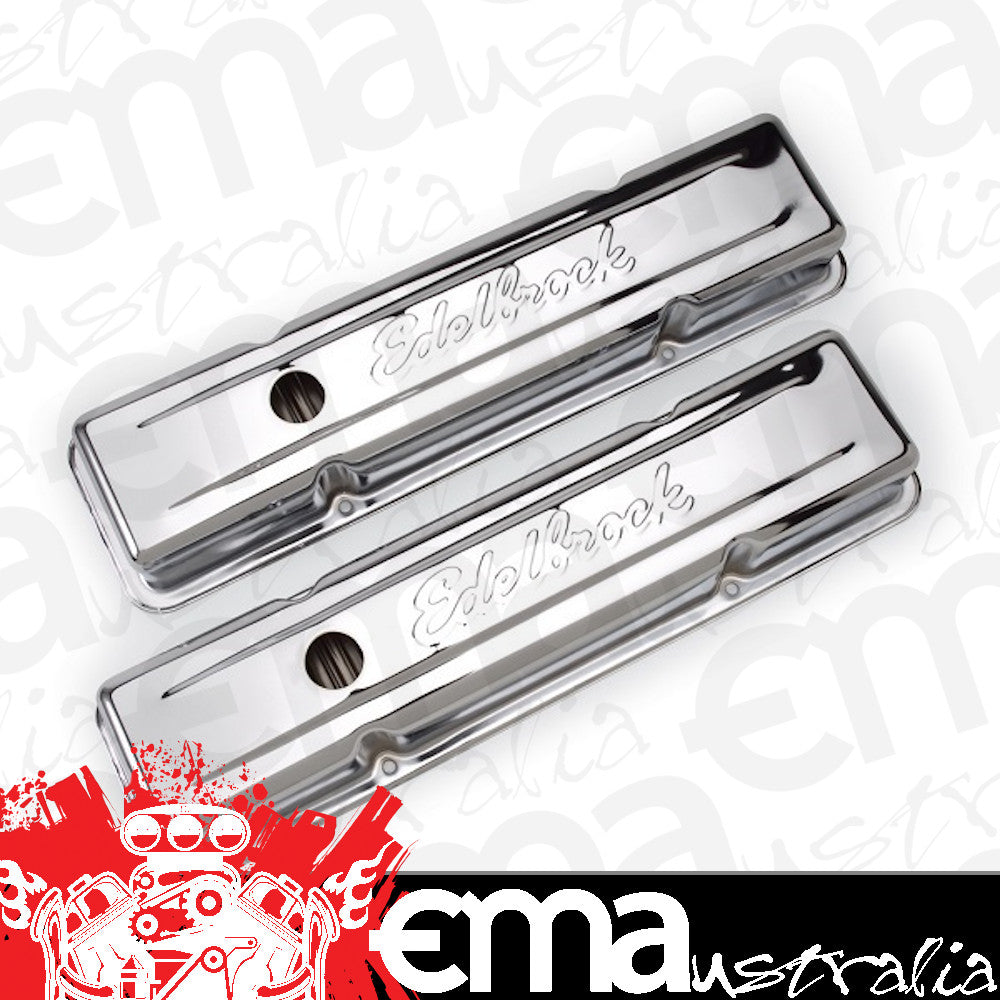 Edelbrock 4449 Signature Series Valve Covers, Chrome, Low Profile, Chevrolet 262-400, '59-'86