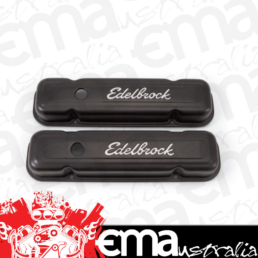Edelbrock 4453 Signature Series Valve Covers, Black, Low Profile, Pontiac 301-455 V8, '62-'79