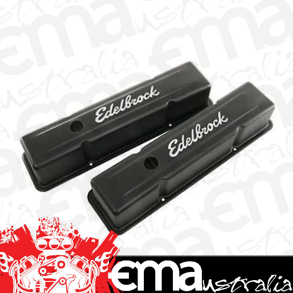 Edelbrock 4643 Signature Series Valve Covers, Black, Tall Profile, Chevrolet 262-400, '59-'86
