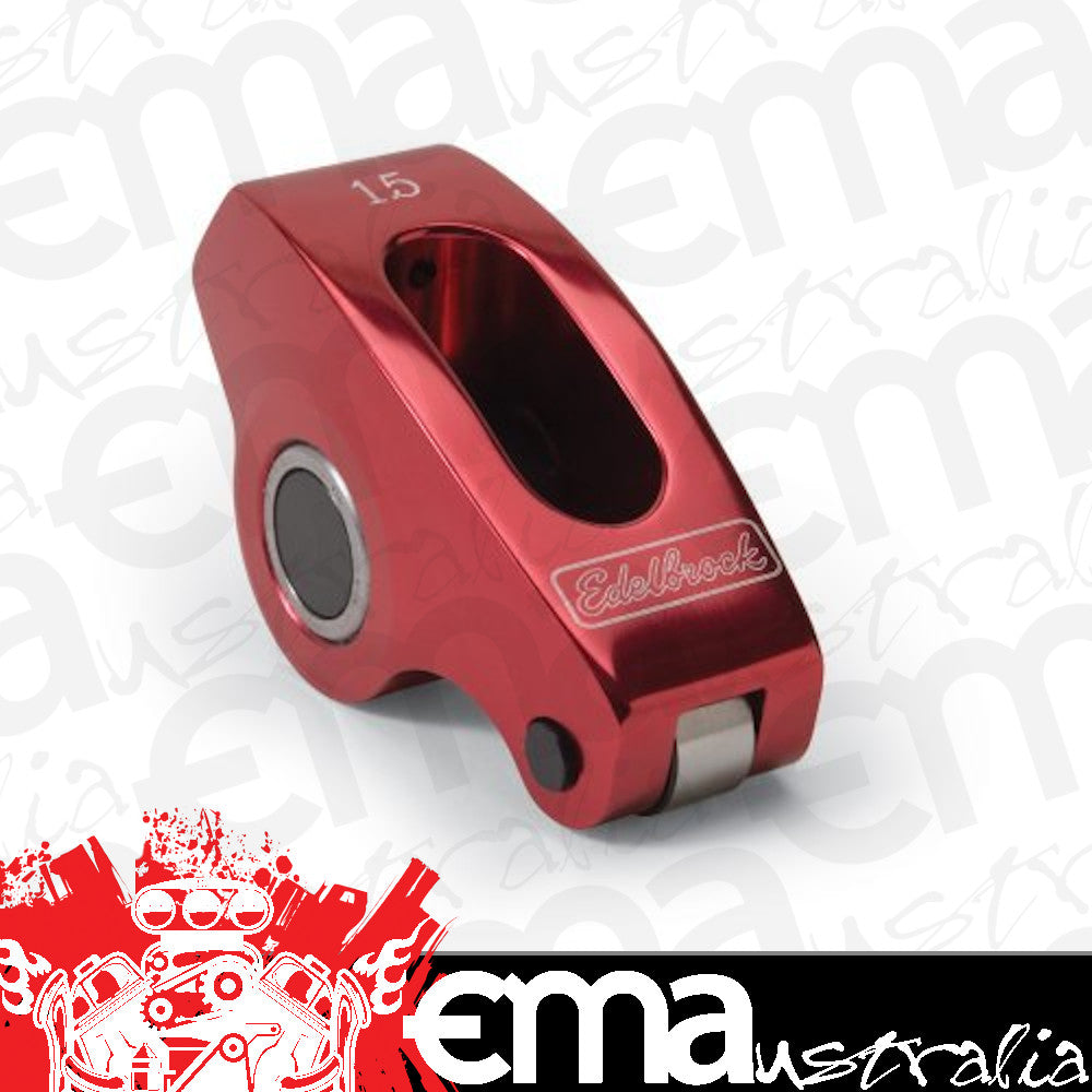 Edelbrock ED7776 Performer RPM Red Aluminium Roller Rockers Small Block Chevy Fits 3/8" Stud 1.5 Ratio Single Rocker Only ED7776