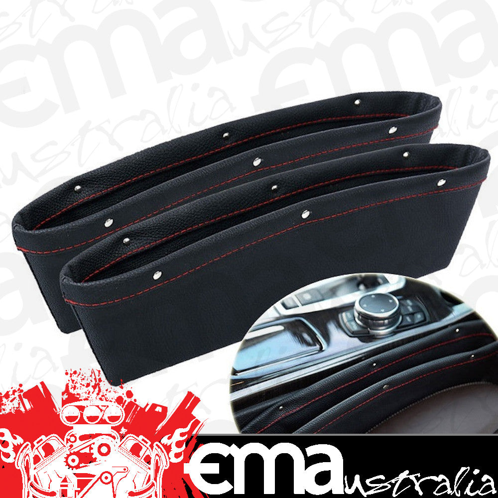 Engine Master EMA-CarOrganiser Clearance - Car Seat Side Storage Organiser Leather Black And Red (pair)