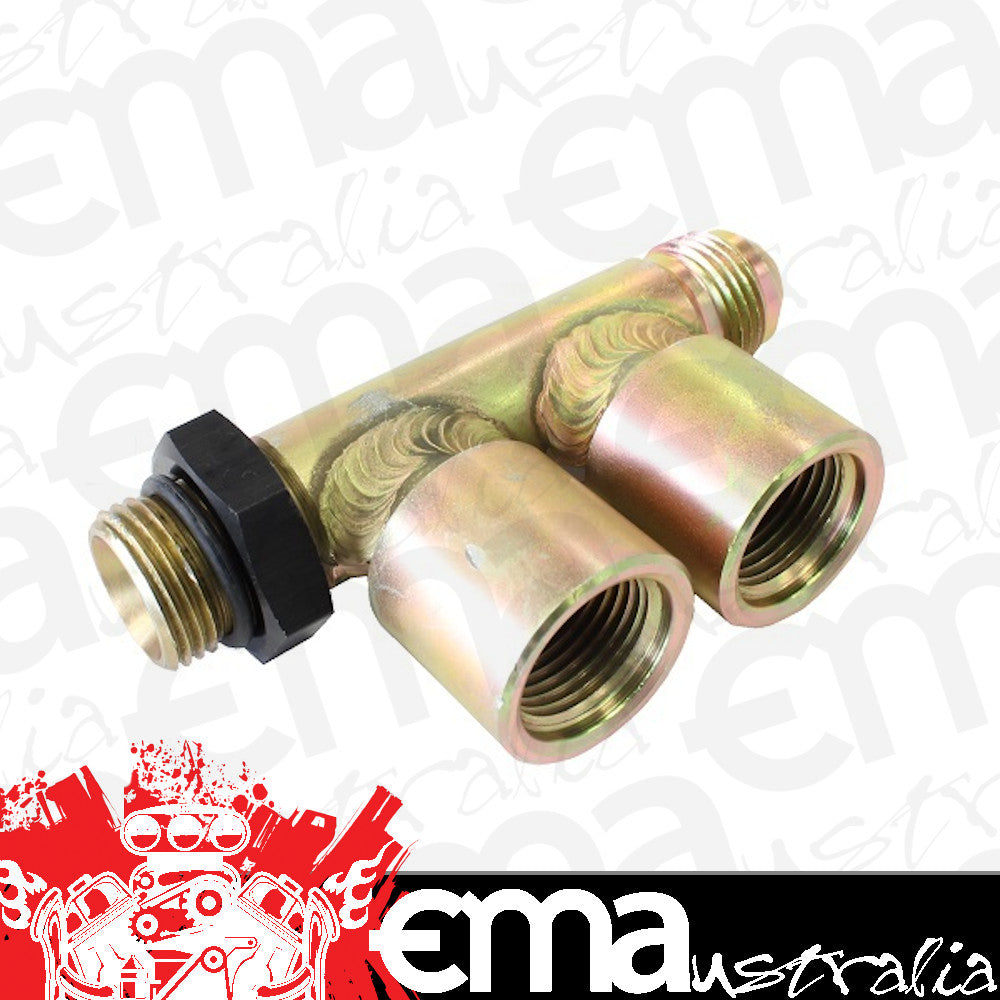 Enderle EN7001CC Double Hi-Speed Tee Fitting -8an Inlet & Outlet w/ Dual Inline -8an On One Side