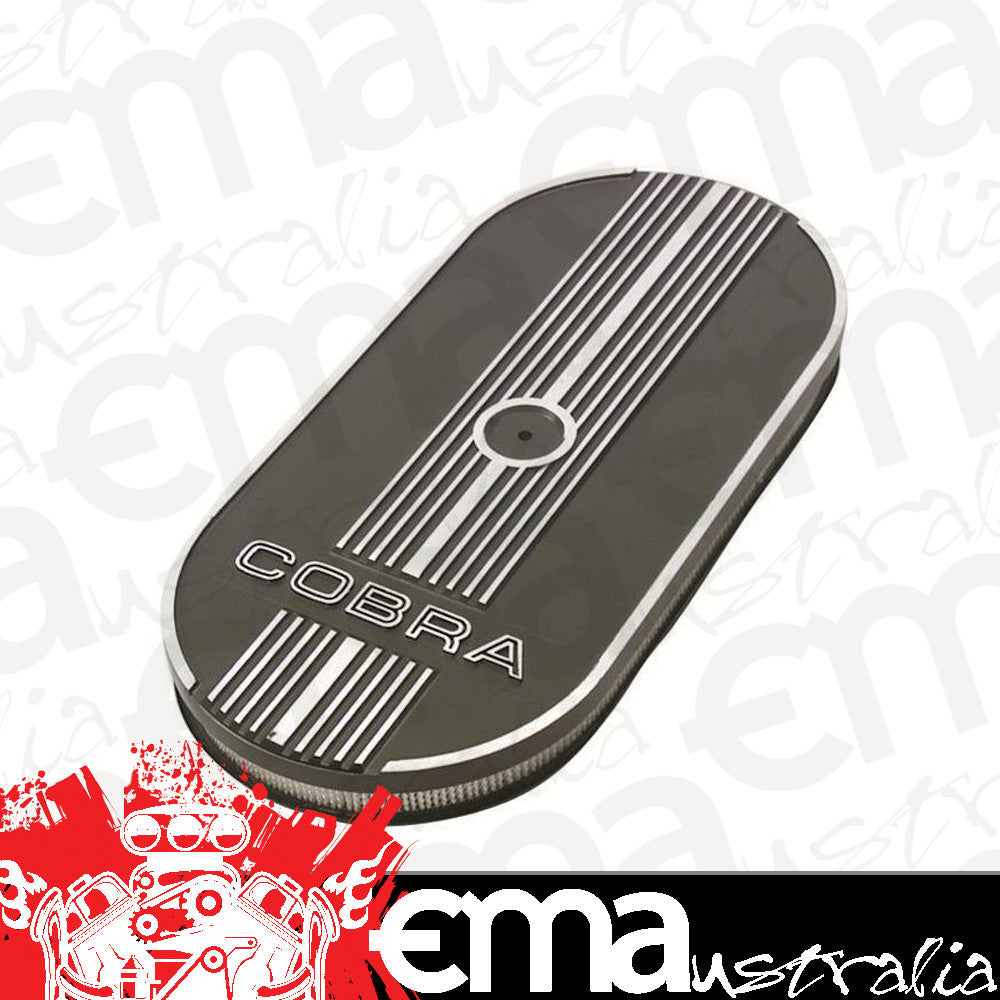 Ford Racing FMM-9600-C302 Ford RACING OVAL AIR CLEANER BLACK W/ COBRA LOGO 21-1/16"L X 10"W