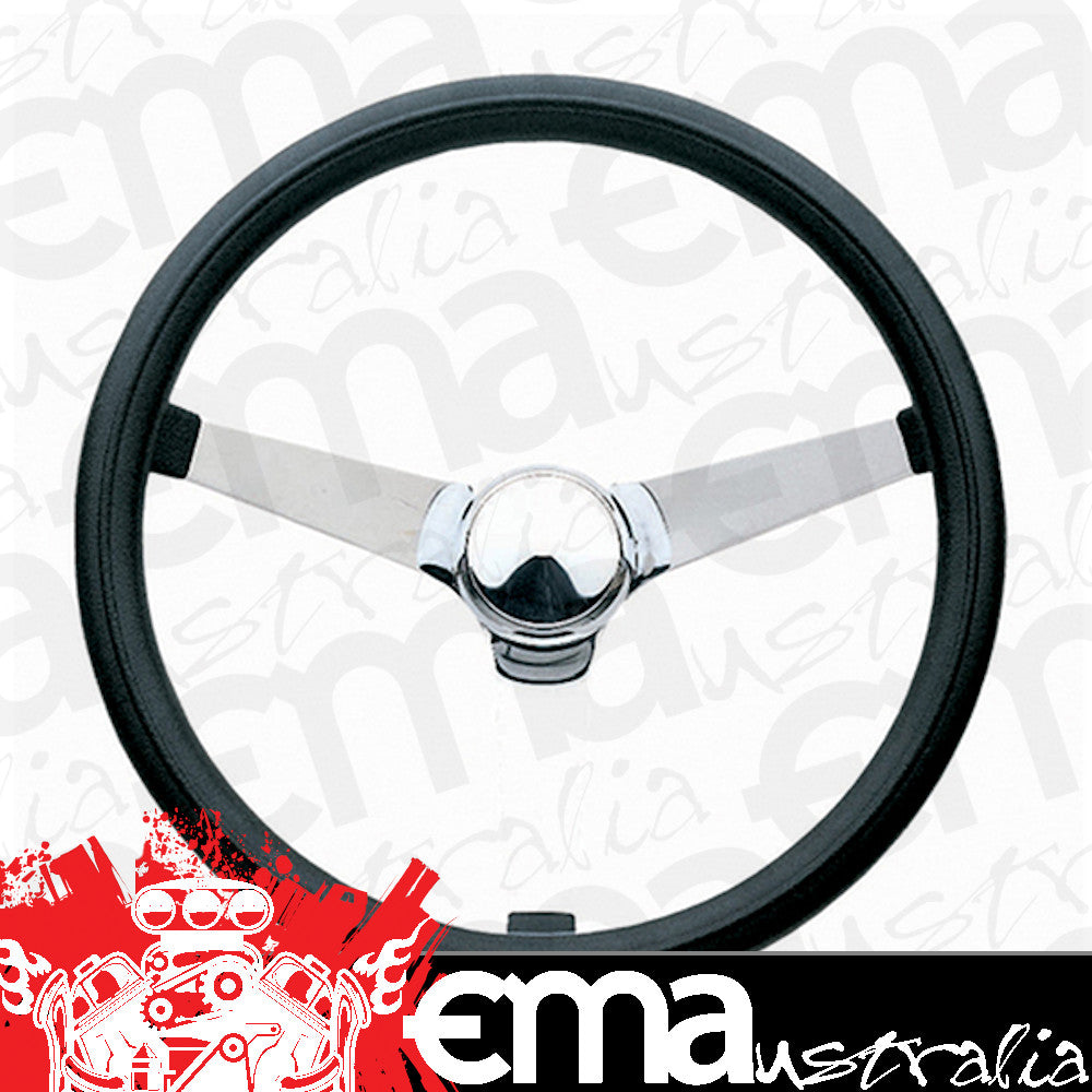 Grant GR832 14-3/4" Classic Series Steering Wheel Chrome 3 Spoke Black Vinyl Grip. 3-1/2" Dish