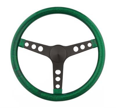Grant GR8452 Metal Green Flake Glitter 13.5" Steering Wheel 3-Spoke Black Powdercoat Moon Style