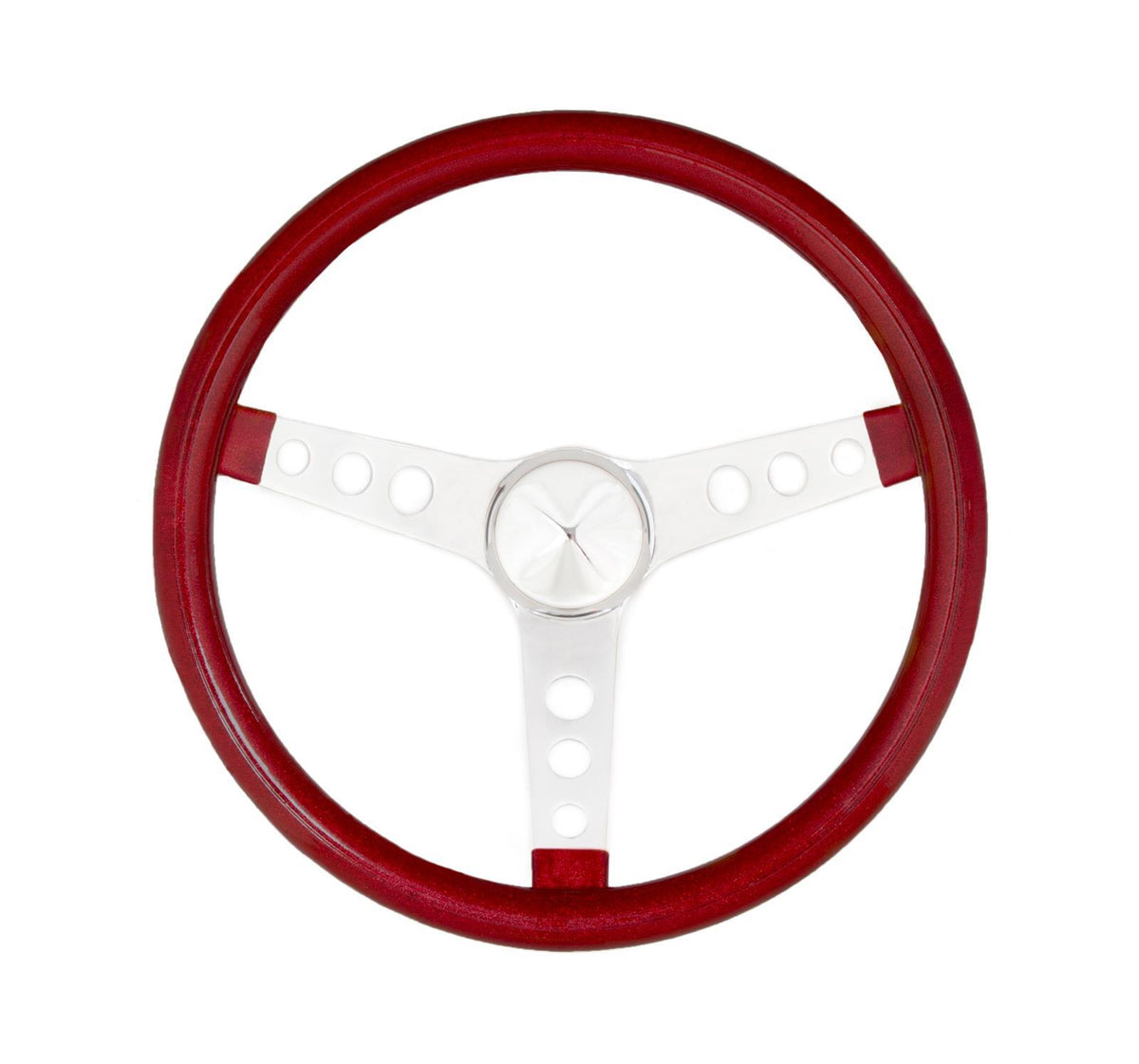 Grant GR8465 Red Vinyl Metal Flake Glitter 15" Steering Wheel 3-Spoke Chrome Moon Style