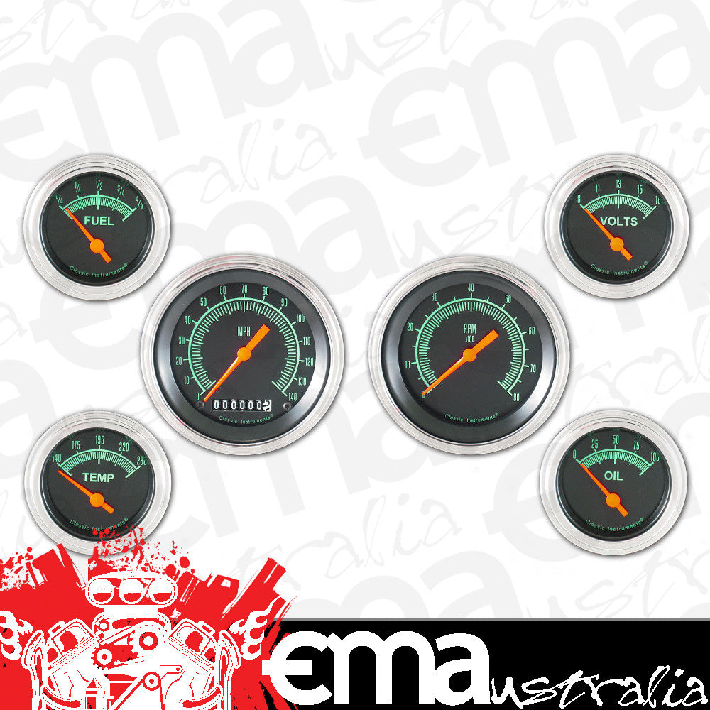 Classic Instruments GS01SLF G-Stock - 6 Gauge Set 3-3/8" Speedo & Tacho, 2-1/18" Fuel, Oil, Temp, Volts