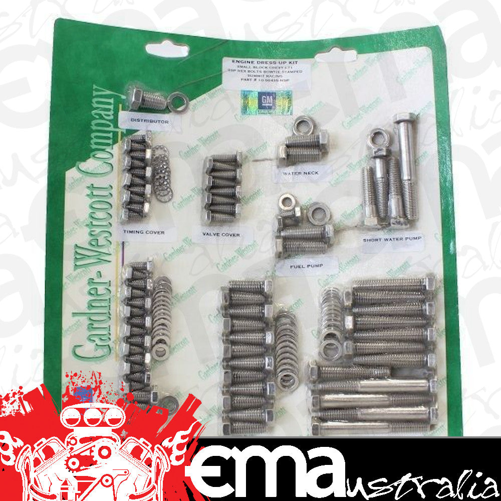Chevy small block Gen II 5.7L/350 C.I.D. V8 Gardner Westcott S/S Engine Dress-Up Bolt Kit for Chev LT1 5.7L V Gardener-Westcott GW10-56495-HSP