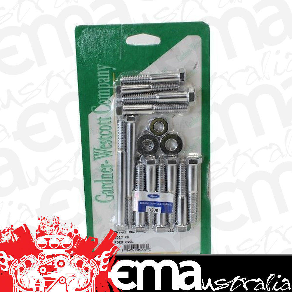 Gardner Westcott GW11-56222-H Intake Manifold Logo Bolts Chrome Ford 302-351C V8