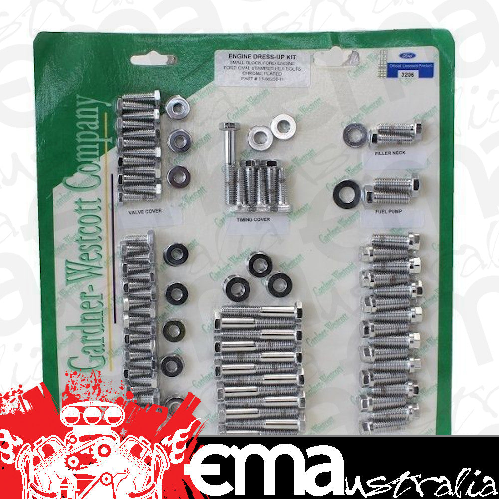 Ford small block Windsor 289-302 CID V8 Gardner Westcott S/S Engine Dress-Up Bolt Kit for 289-302W Gardener-Westcott GW11-56250-HSP