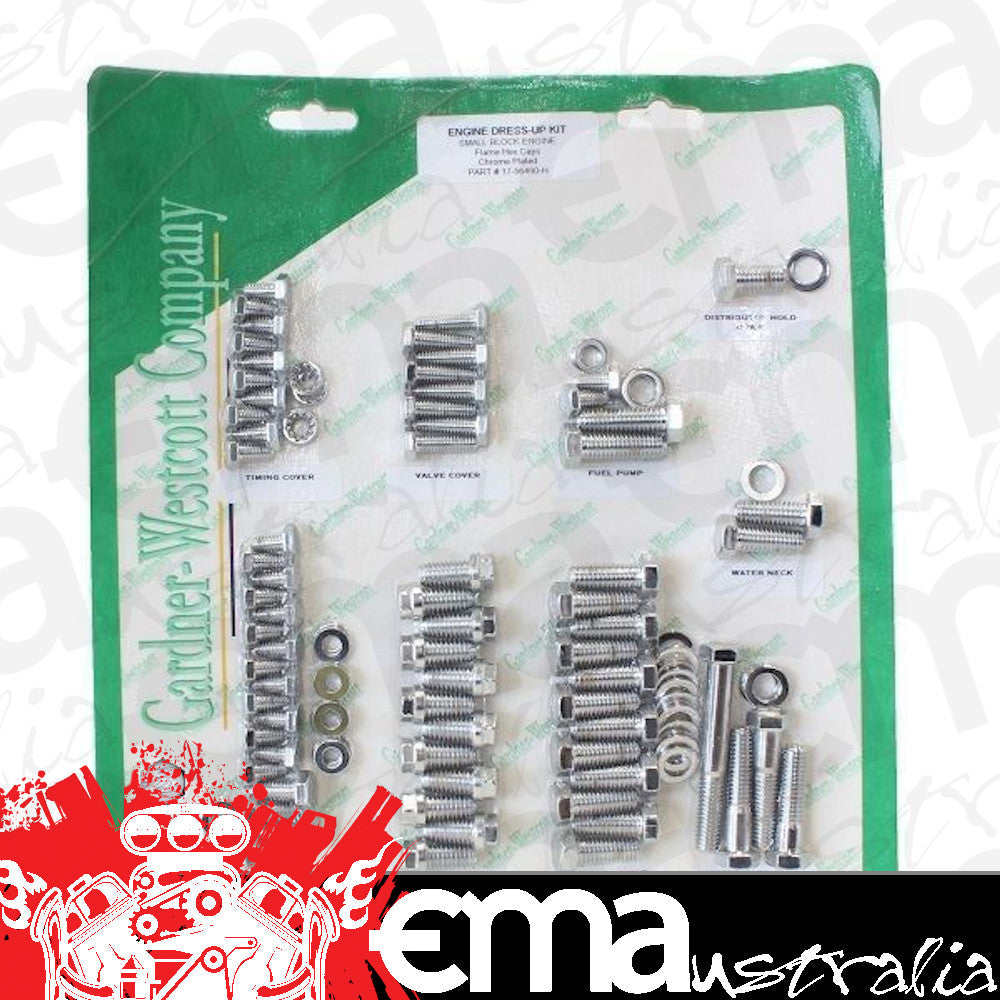 Chev small block Gen 1 262-400 CID V8 Gardner Westcott S/S Engine Dress-Up Flame Bolt Kit SB Gardener-Westcott GW17-56490-HSP
