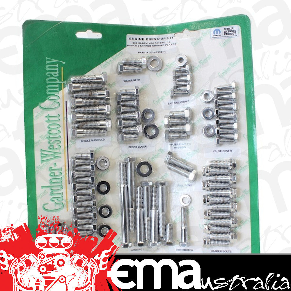 Gardner Westcott GW23-56332-H Chrome Hex Engine Dress Up Kit suit BB Chrysler w/ Headers & Mopar Logo