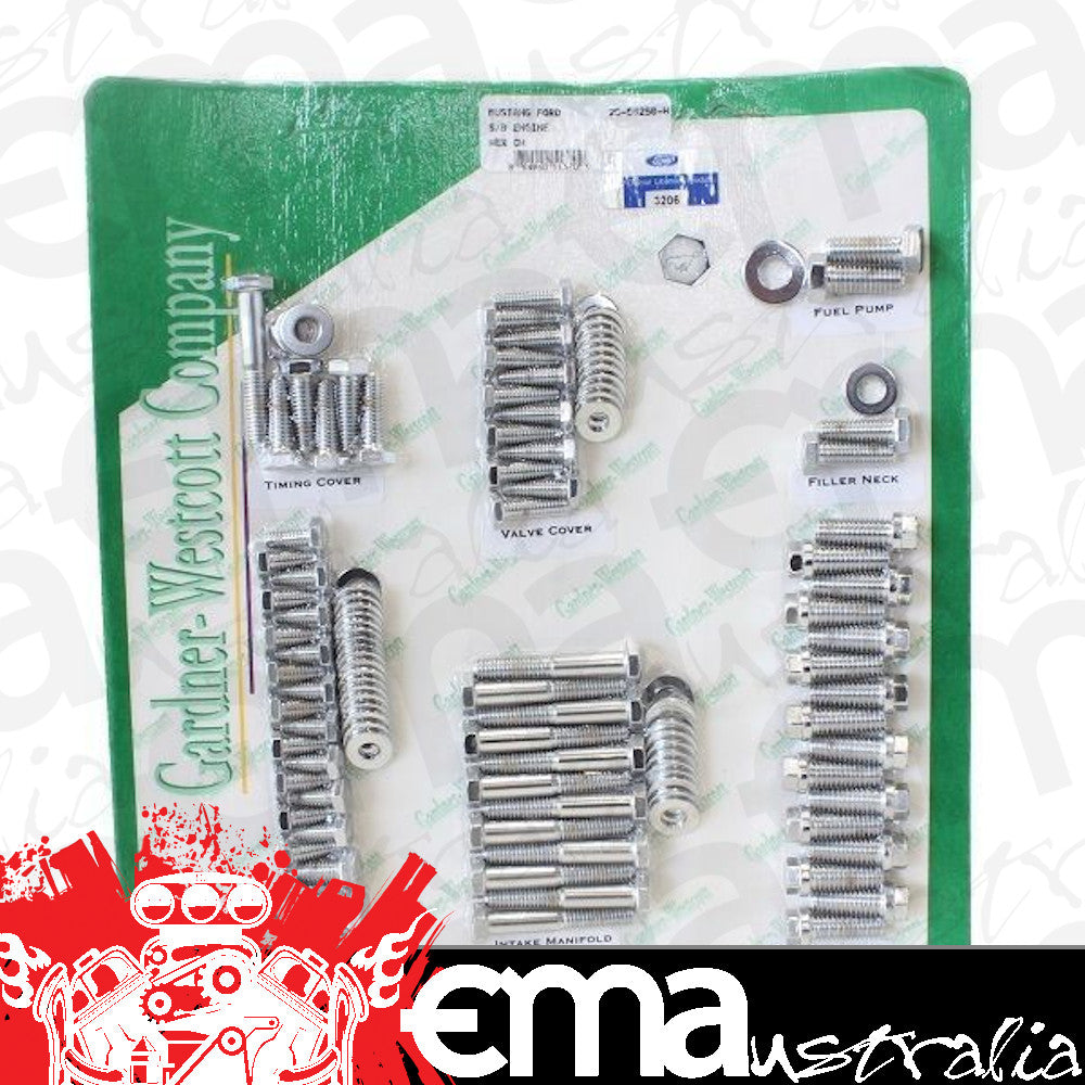 Ford Small Block Windsor 289/302 CID V8 Gardner Westcott Engine Dress-Up Bolt Kit Pony Logo 289/302W Gardener-Westcott GW25-56250-H