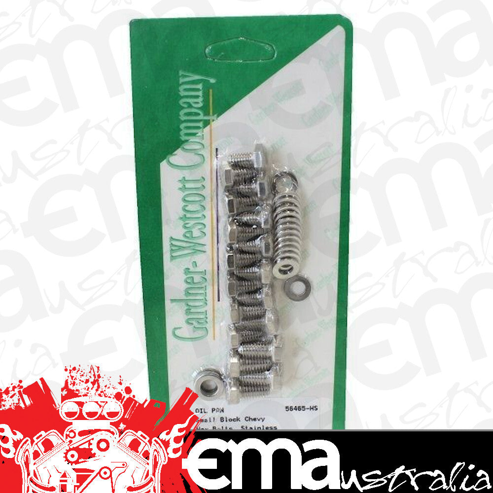 Chev small block Gen 1 262-400 C.I.D. V8 Gardner Westcott S/S Hex Oil Pan Bolt Set suit SB Gardener-Westcott GW56465-HS