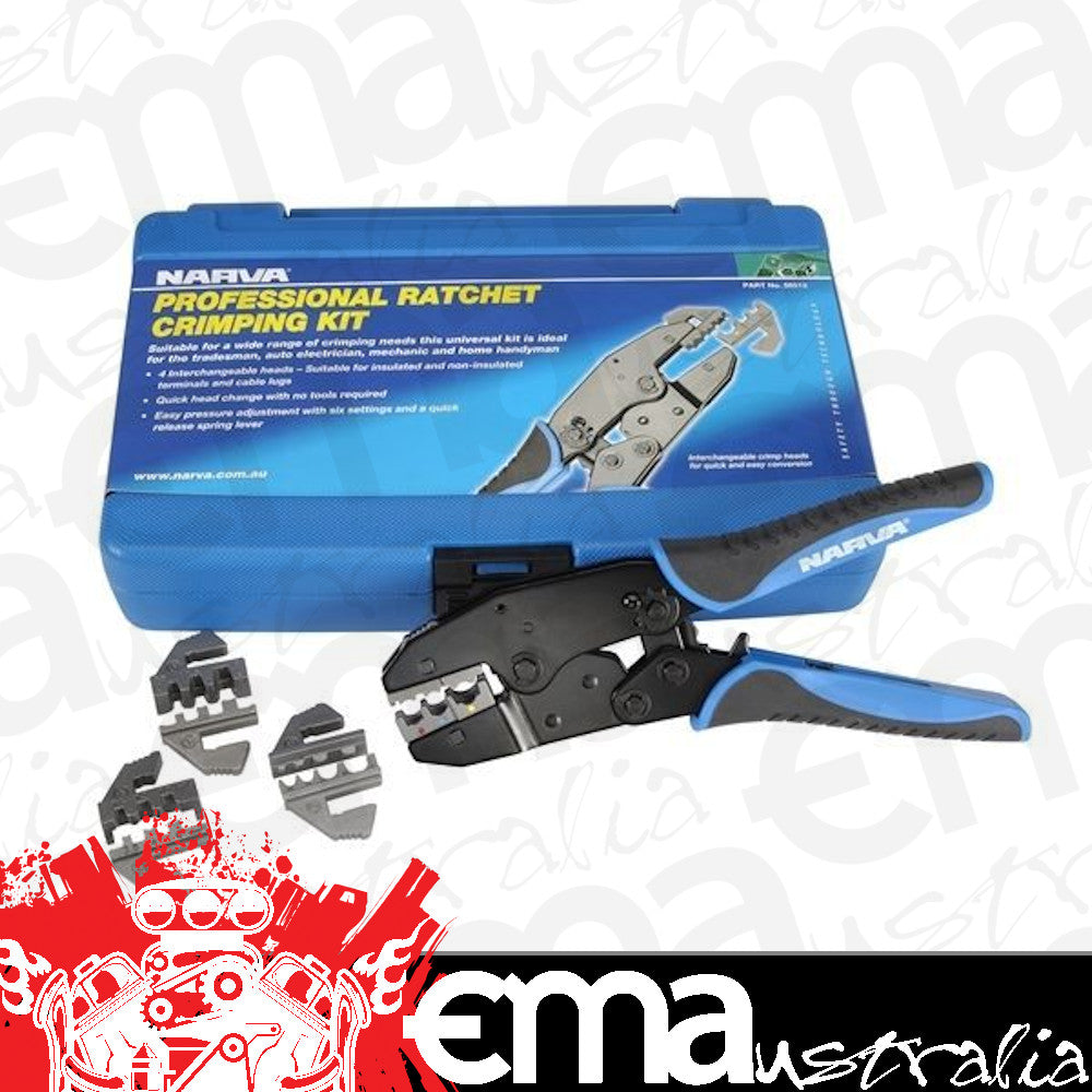 Narva 56513 Professional Ratchet Crimping Kit w/ 4 Interchangeable Heads