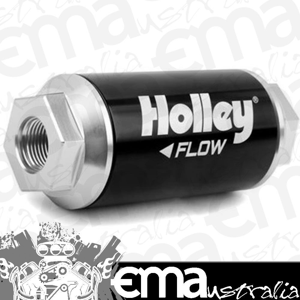 Holley HO162-550 Fuel Filter Inline Billet Aluminium Paper 10 Microns 100 GPH 3/8 in NPT Female Threads Each