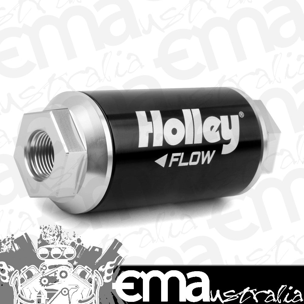 Holley HO162-553 BILLET INLINE FUEL FILTER FEMALE 3/8" NPT IN/OUT 100 MICRON