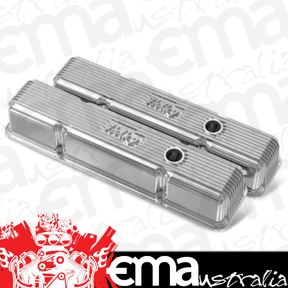 Holley HO241-241 Valve Covers Vintage Series Cast Aluminium Polished Finned Logo Chevy Small Block Pair