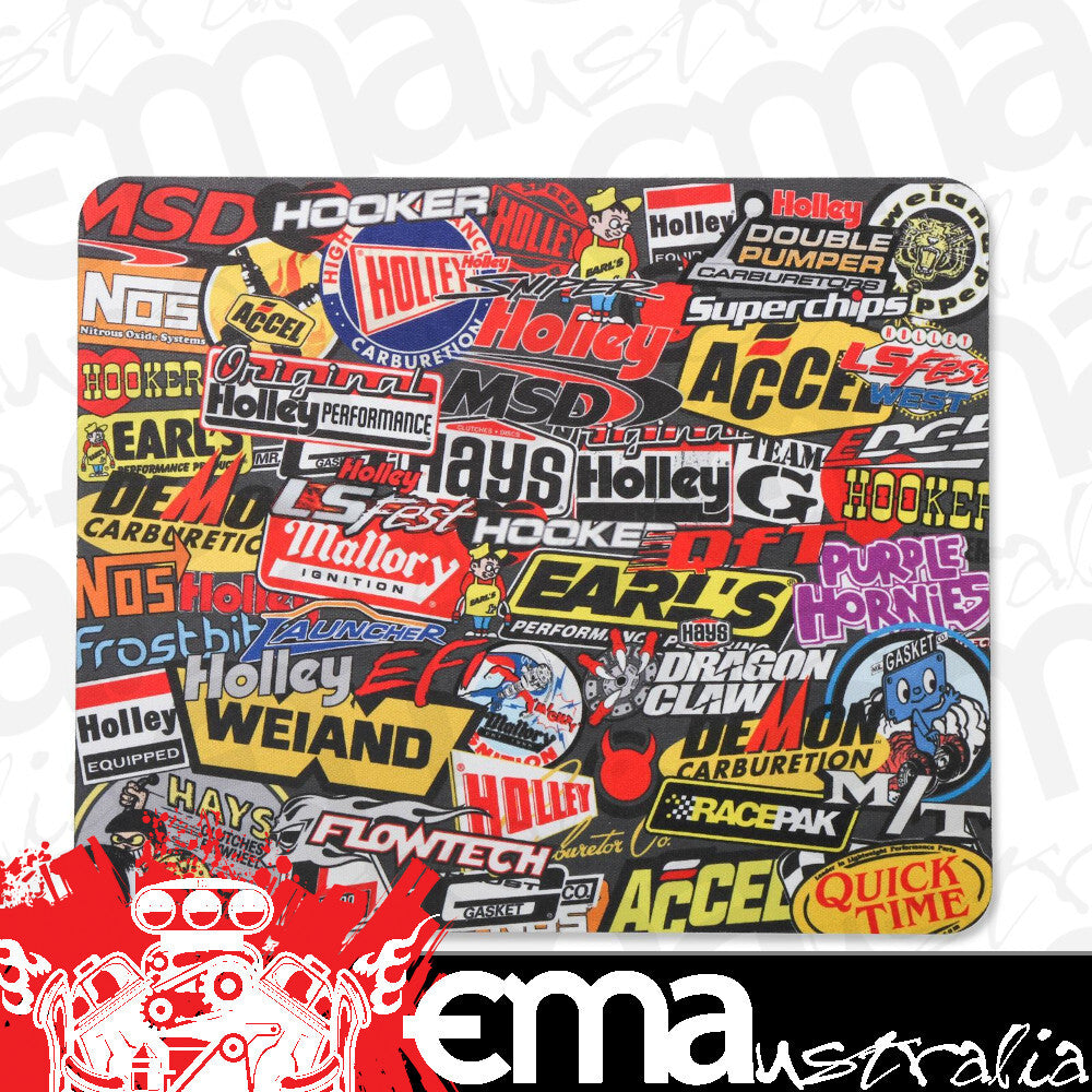 Holley HO36-447 Sticker Bomb Style Mouse Pad - MSD, Accel, Earls, NOS, Hooker