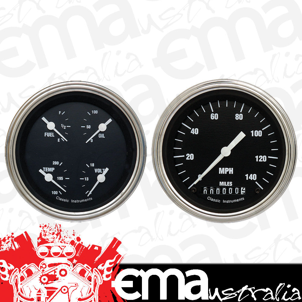 Classic Instruments HR02SLF Hot Rod - 2 Gauge Set 3-3/8" Speedo & 3-3/8" Quad