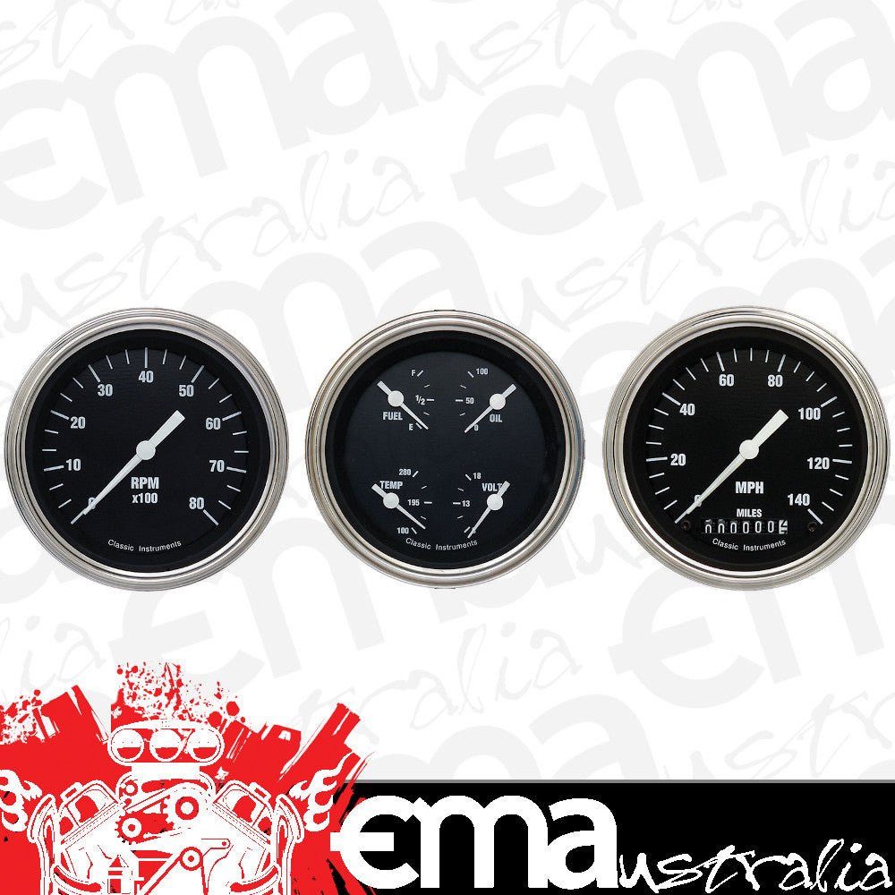 Classic Instruments HR03SLF Hot Rod - 3 Gauge Set 3-3/8" Speedo, Tach & Dual