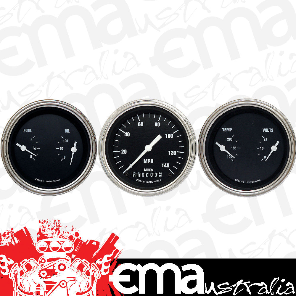 Classic Instruments HR04SLF Hot Rod - 3 Gauge Set 3-3/8" Speedo & 2x Dual
