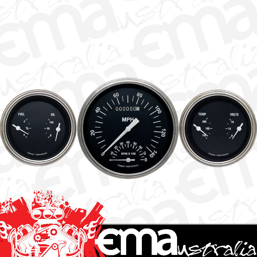 Classic Instruments HR61SLF Hot Rod - 3 Gauge Set 4-5/8" Speedtachular & 2x 3-3/8" Duals