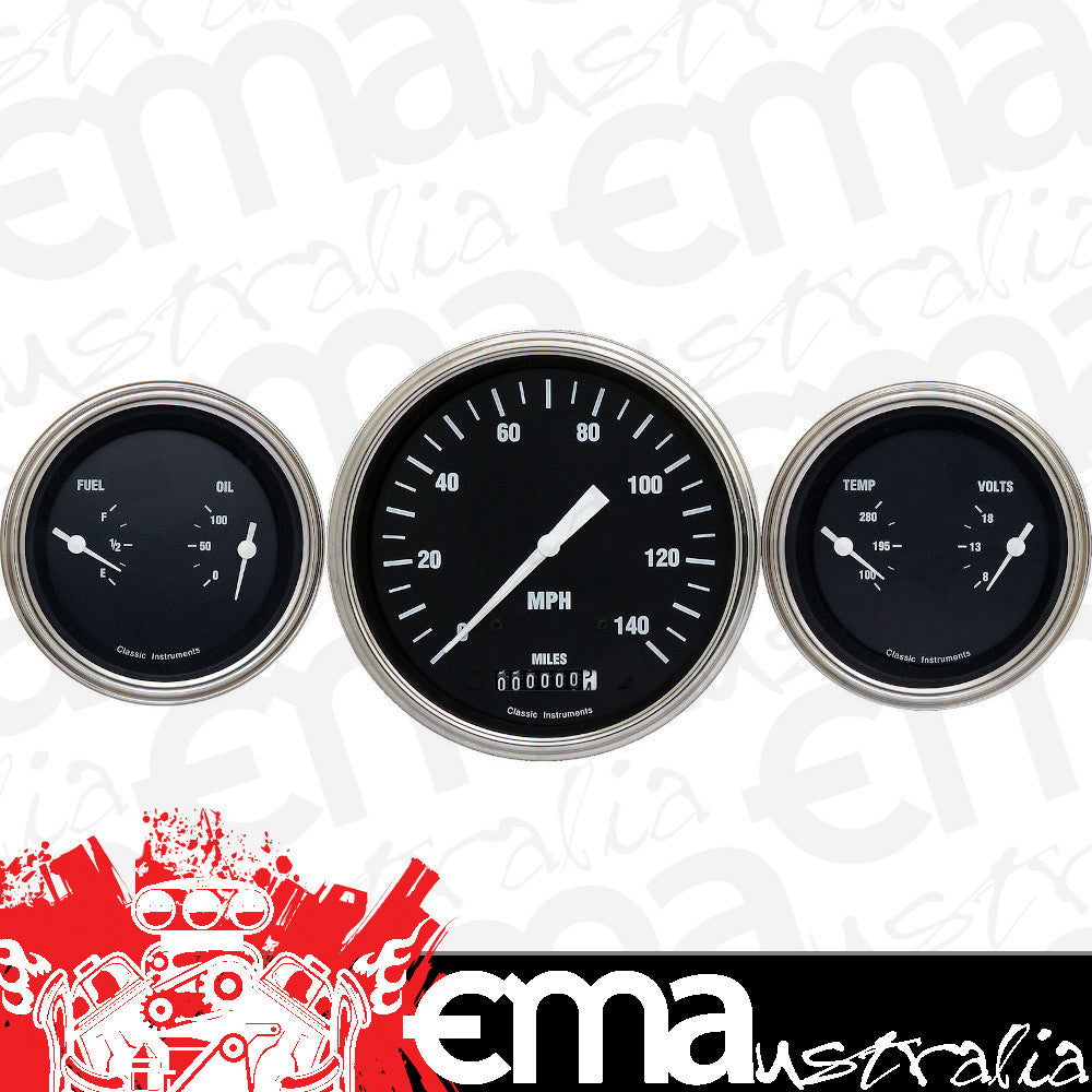 Classic Instruments HR64SLF Hot Rod - 3 Gauge Set 4-5/8" Speedo & 2x 3-3/8" Duals