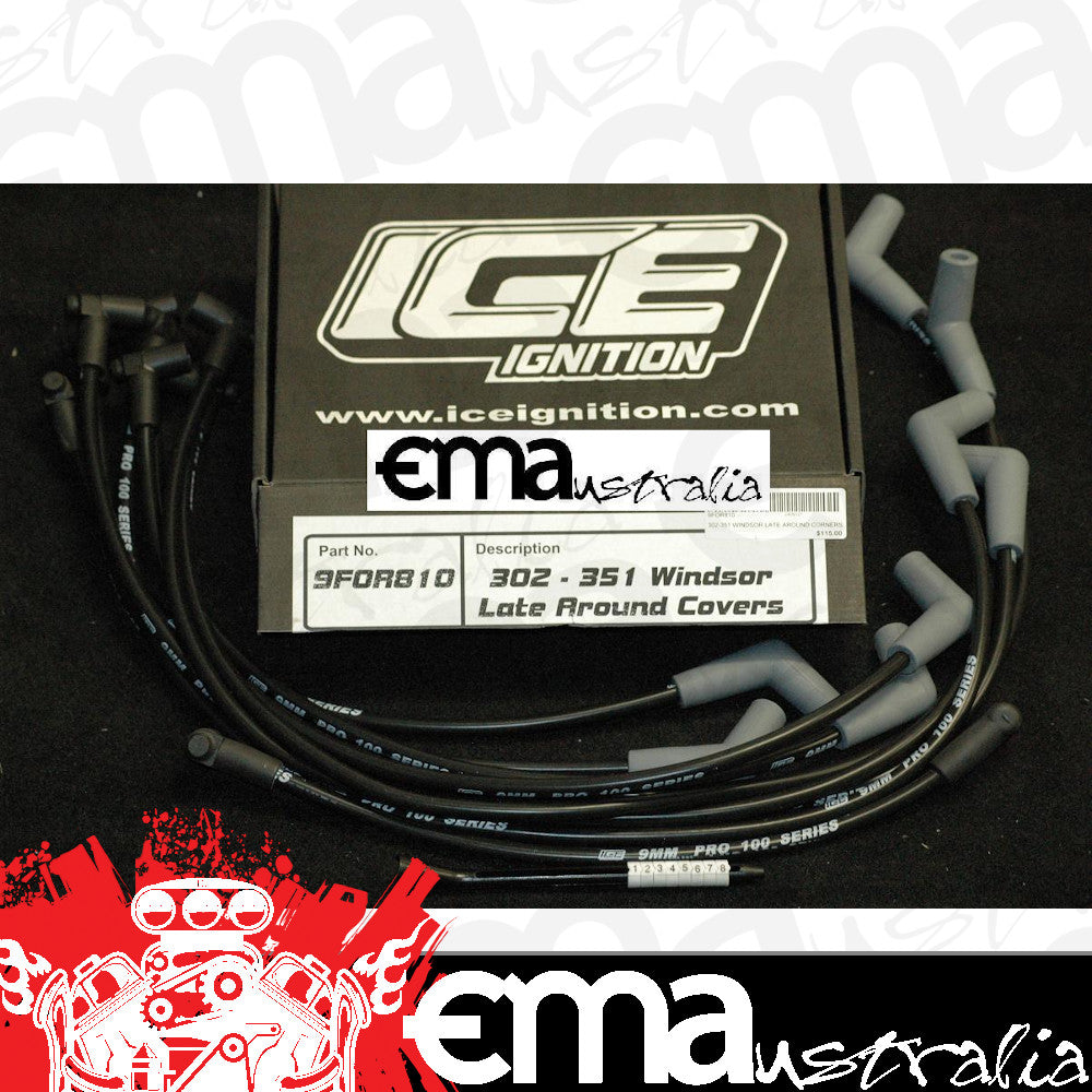 Late Ford Windsor 302-351 C.I.D Around Valve Covers 9mm Leads 45? degrees Plug 90? degrees ICE Ignition ICE-9FOR810