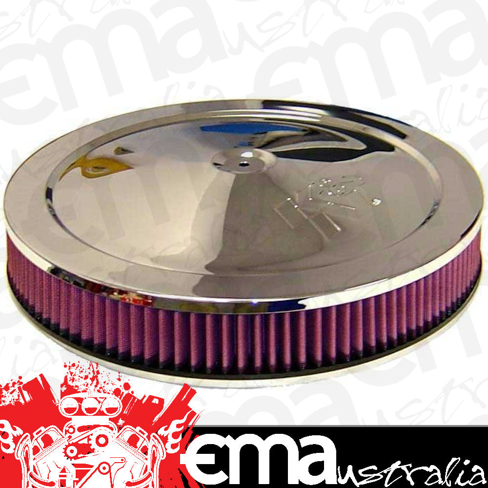 K&N Filters KN60-1263 Chrome Custom Air Cleaner Assembly 14 X 2-1/4" Suit Neck Size 5-1/8" 130 Mm