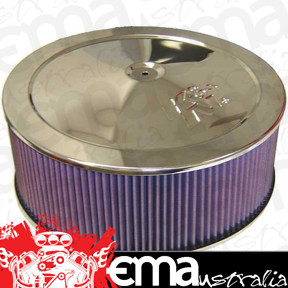 K&N Filters KN60-1270 Chrome Custom Air Cleaner Assembly 14 X 5" Suit Neck Size 5-1/8" 130 Mm