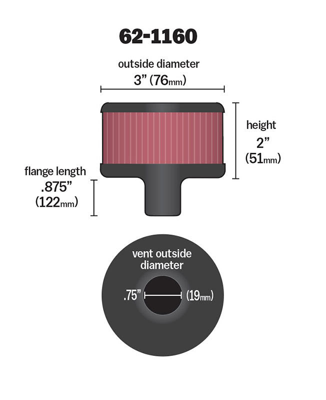 K&N Filters KN62-1160 Filters Push-In Breather / Crankcase Vent Filter 3 Od X 1-1/2 H