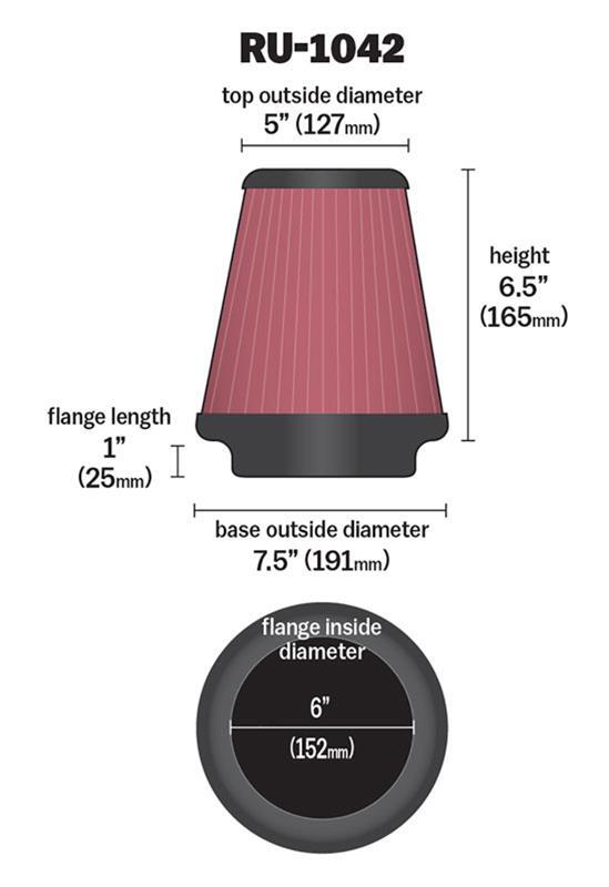 K&N Filters KNRU-1042 Universal Air Filter 6" Flange 6.50" Height 7.50" O.D.