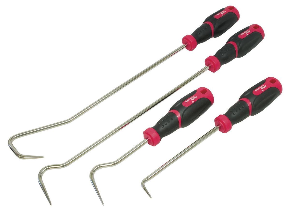 LISLE LIL-80200 Hose Remover Sets Hose Removal Tools Offset Pick Type Steel Chrome Black/Red Composite Handles Set Of 4