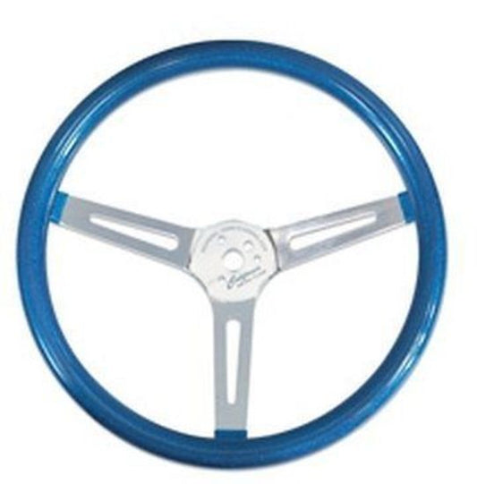 Mooneyes MNGS270CMBL Moon 15" California Blue Flake Steering Wheel Chrome 3 Spoke