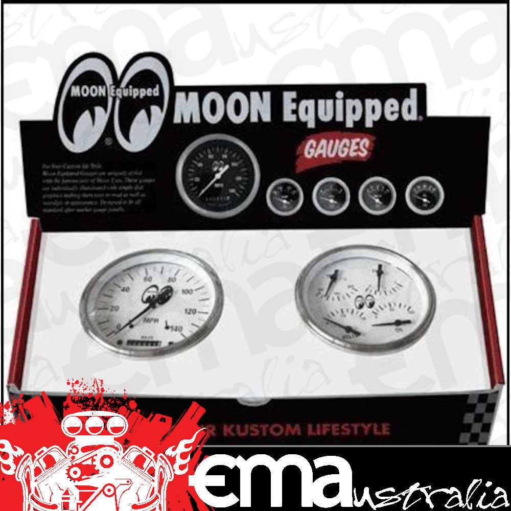 Mooneyes MNMPG3340WH White Quad Gauge Set 3-3/8" Speedo & 3-3/8" Quad Gauge