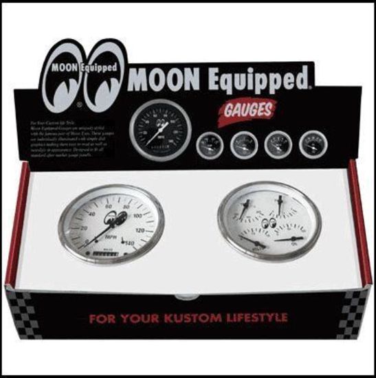Mooneyes MNMPG3340WH White Quad Gauge Set 33/8" Speedo & 33/8" Quad