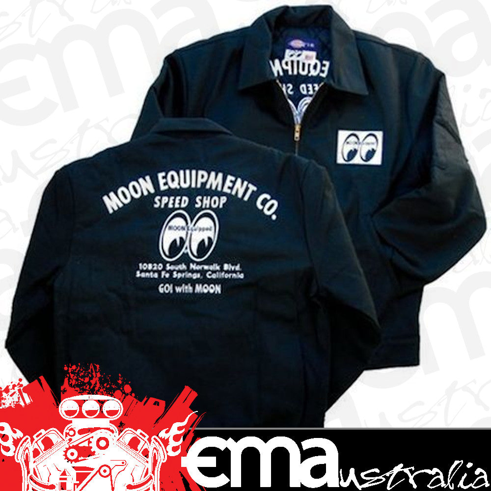 Mooneyes MNMQW001BKLG Black Speed Shop Mechanics Jacket Size Large